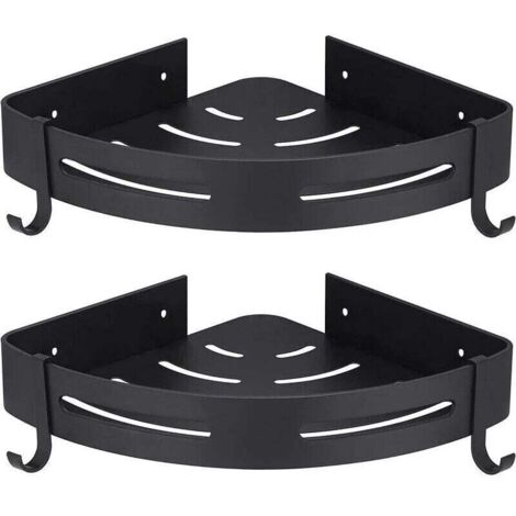 Aiperq Tigrezy Etagére Douche d'angle Noir sans Perage Rangement Salle de Bain Douche Accessoire Salle de Bain Support Porte Savon Douche Aucun Antirouille en Aluminium Lot de 2 avec Crochets (1/4)