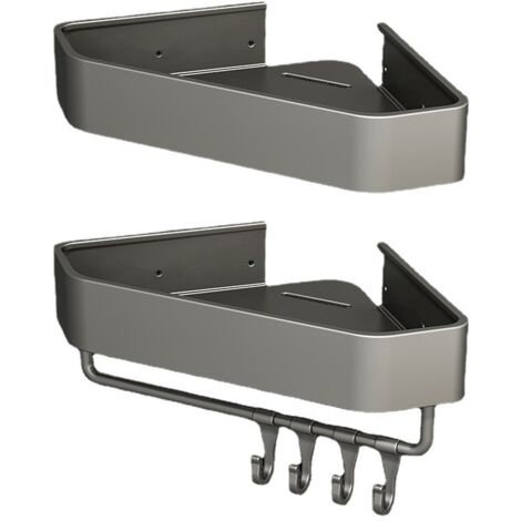 Étagère de salle de bain - Étagère d'angle en aluminium sans perçage-23.5x23.7×4.5CM, 2pcs (1/5)