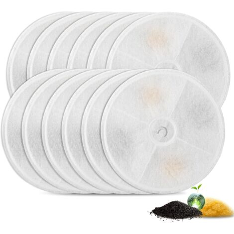 Filtre Fontaine Eau Chat, Lot de 10 Filtres pour 1,85 l Fontaine à Eau,2.0 & 3.0 Remplacement Round Rechange Filtre avec résine activée au Carbone Trois système pour Fontaine à Eau et Chat (1/4)