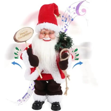 Jouet de Père Noël animé, Père Noël chantant et dansant avec visage LED et chanson de grelot, décoration de fête d'intérieur de Noël (1/4)