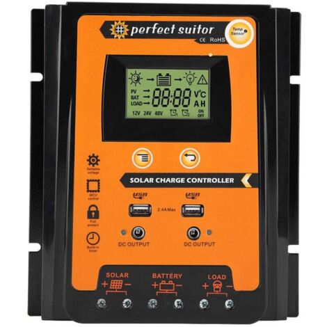 AIPERQ Jeffergarden Panneau de contrôleur de Charge solaire 12V/24V 70A PWM MPPT, Version courte, régulateur de batterie, double écran LCD USB (1/4)