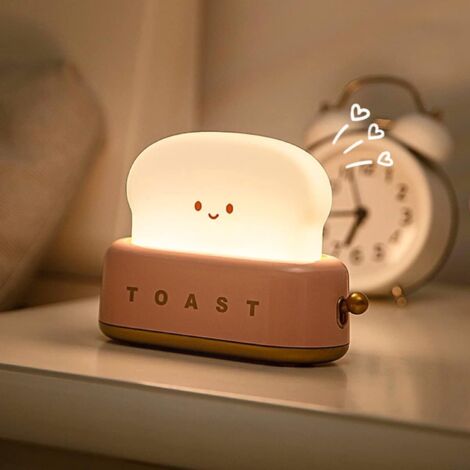 Veilleuse Enfant, LED Lampe de Chevet Toaster, Veilleuse Bébé, Veilleuse Rechargeable USB, Veilleuse Bebe à Intensité Variable, Lampe avec Fonction Minuterie, Kawaii Veilleuse Adulte, Cadeau Bebe (Ros (1/5)