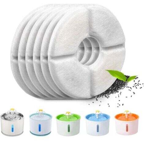 Aiperq Lot de 6 filtres automatiques pour fontaine à chat, avec résine et charbon actif, filtre à eau de rechange pour chats & chiens (rond) (1/4)