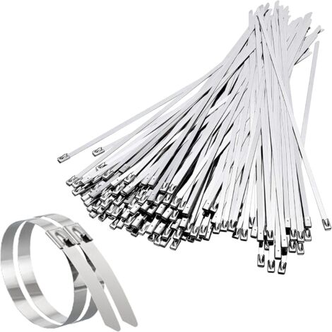 Collier de Serrage Inox 100 Pièces, 200mm×4,6mm Attache Câblées Acier Inoxydable, Collier de Serrage Pour Enroulement D'échappement, Câbles Groupés, Entretenir les Clôtures et les Auvents (1/4)