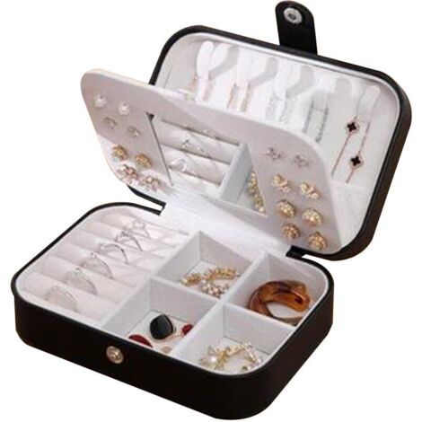 Boîte à bijoux de voyage, boîte à bijoux portable avec miroir, boîte à bijoux pour colliers, bracelets, bagues, boucles d'oreilles, blanc (1/5)