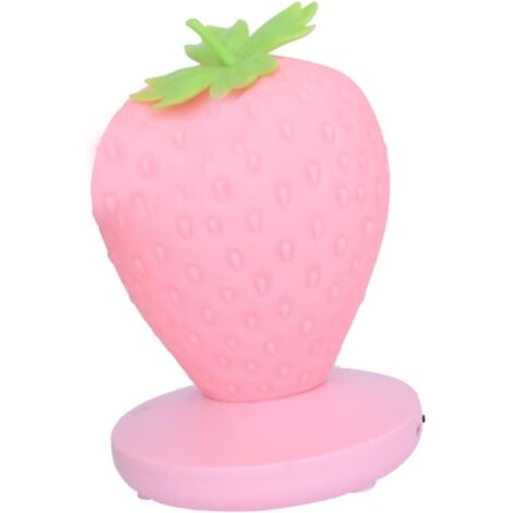 Veilleuse Veilleuse pour enfant en forme de fraise en silicone avec changement de couleur - Rechargeable par USB - 3 modes - Interrupteur tactile - Cadeau pour anniversaire, Noël - Rose (1/5)