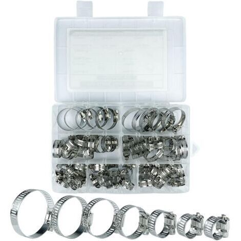 Aiperq Collier De Serrage, Collier De Serrage Inox, 60 Pièces Collier Serrage Inox, 8-38mm 7 Tailles Différentes, Pour Piscines, Lave Linge, Lave Vaisselle, Conduites D'eau Domestiques (1/4)