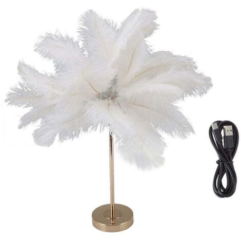 AIPERQ Jeffergarden Plume Lampe De Table Interrupteur Tactile USB Plume D'autruche Lampe 3 Couleur Gradation Lampe De Bureau avec Base En Métal Doré 30pcs Plume (1/4)