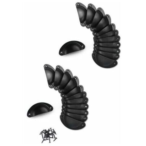 24 Pcs Poignée de Noir Coquille Vintage,Rétro Poignée de Shell Pour Porte Cabinet, Tiroir, Porte-Fer Incurvé Boutons de Porte (24 Vis) (1/4)
