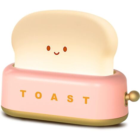 Veilleuse Toast, Lampe Veilleuse Mignonne, USB Rechargeable Peut être Chronométré Veilleuse Enfant Lampe pour Fille Bebe Deco Chambre Cadeau (Rose) (1/5)