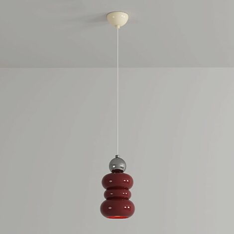 Lampe à suspension en métal chromé avec abat-jour en résine rouge, mini suspension de chevet, luminaire E27, suspensions minimalistes modernes pour chambre à coucher, couloir, salle à manger (1/5)