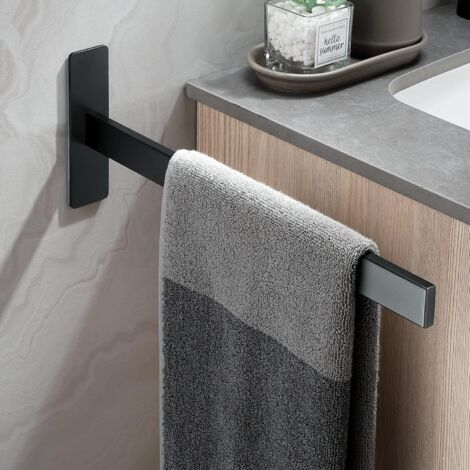 Porte Serviette sans Perçage en Acier Inoxydable Noir Mat Porte Serviettes Barre Mural Porte-Serviettes Auto Adhésif pour Salle de Bain Et Cuisine (1/4)