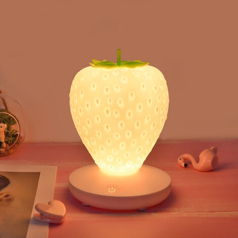 Fraise Lumière Tactile Lampe De Chevet Veilleuse Pour LED Décor Fraise Veilleuse Silicone Veilleuse Mignon Lampe Fraise Design Lampe De Chevet LED Fraise Lumière - Blanc (1/5)