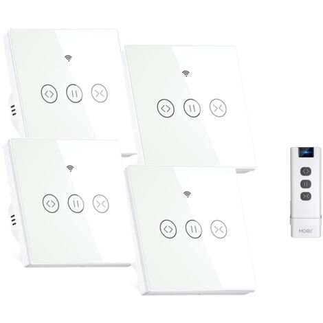Interrupteur intelligent pour store enrouleur, compatible avec Alexa/Google Home/Smart Life, avec télécommande et commande vocale (fil neutre requis), lot de 4 (1/4)