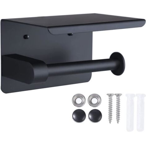 Porte-papier hygiénique mural en alliage de zinc noir – Support pour téléphone portable – Installation sans poinçonnage – Design moderne – Versaillesfr