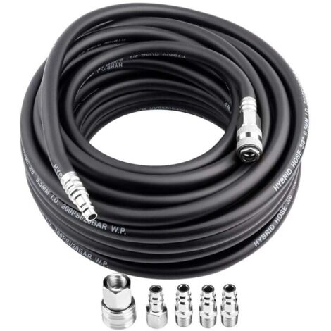 AIPERQ Tuyau à air comprimé de 15 m, Avec Raccord Rapide 1/4" Rallonge de Tuyau De Compresseur diamètre 9.5mm x 15mm (intérieur x extérieur), accessoires pour outils pneumatique, tuyau dair haute pre (1/4)