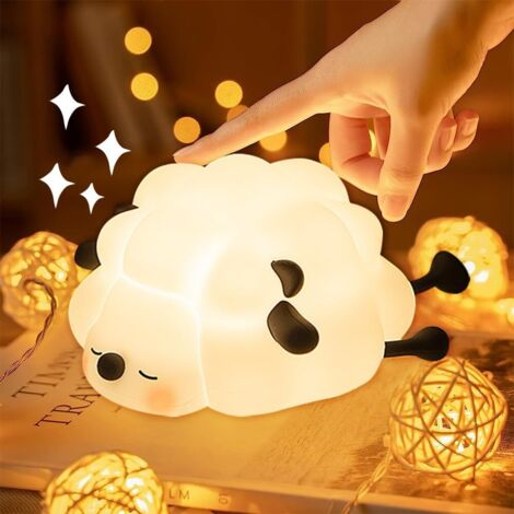 Veilleuse LED pour enfants, lampe de chevet LED, veilleuse tactile pour enfant, 3 modes d'éclairage avec minuterie de 30 minutes, veilleuse en silicone, rechargeable par USB, pour cadeau de(Noir) (1/5)