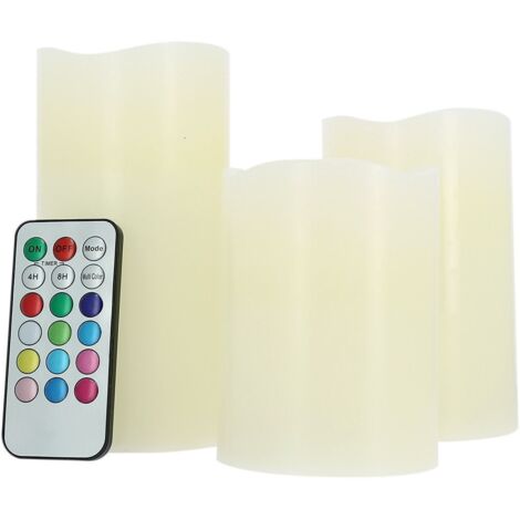 Arum Lighting – Bougie LED RGB sans flamme – Lot de 3 bougies en cire véritable – 12 couleurs – 200 h d’autonomie avec télécommande