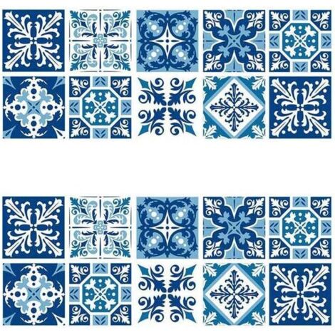 Fei Yu – Lot de 2 autocollants muraux 15x15cm – PVC étanche style porcelaine bleu et blanc – Pour cuisines et salles de bain (1/4)