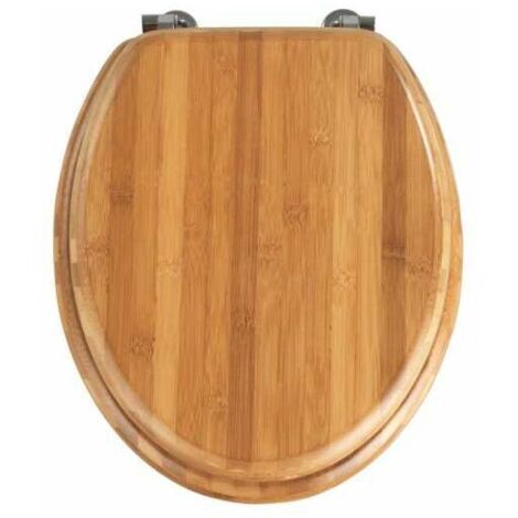 Abattant WC Bois Bambou, abattant WC avec fixation acier inox, Lunette WC résistante et facile à nettoyer, Bambou, 34 x 41 cm, Marron (1/5)
