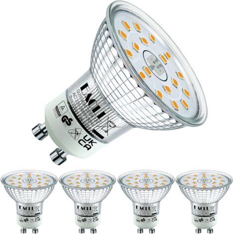 Ampoule LED GU10 Blanc Chaud 4.9W Équivalent à lampe halogène 70W, Lot de 4, 515 Lumens 2700K Non Dimmable, Éclairag sans Scintillement, Large Faisceau 120° Spot, AC 230V Lampe à Réflecteur [Classe én (1/4)