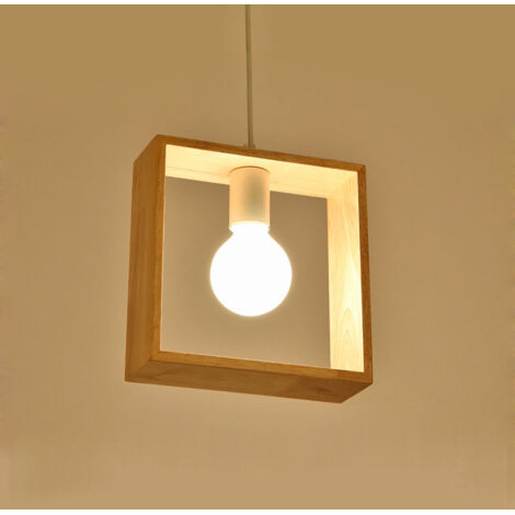 Suspensions Lumineuses E27 Créatives de Style Industriel en Bois, Plafonnier Moderne, Contemporain(Forme carree) (1/5)
