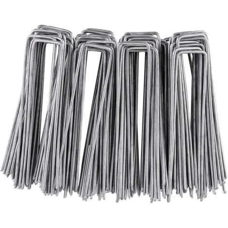 Piquets de fixation en U galvanisés – Lot de 100 pièces, acier 3 mm, 150 x 25 mm, pour géotextile, tuyaux, clôtures et filets (1/5)