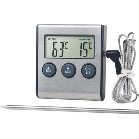Thermomètre de cuisine numérique grand écran LCD, longue sonde pour Grill four, viande cuisson température alarme minuterie outil (1/4)