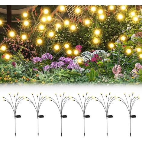 6 Pièces 8 LED Lumière de Jardin Solaire, Lumières Solaire Firefly Extérieur Décoratives,Etanche IP65 Lampe Exterieure pour Allée Terrasse Jardin Décoration (Blanc Chaud) (1/5)