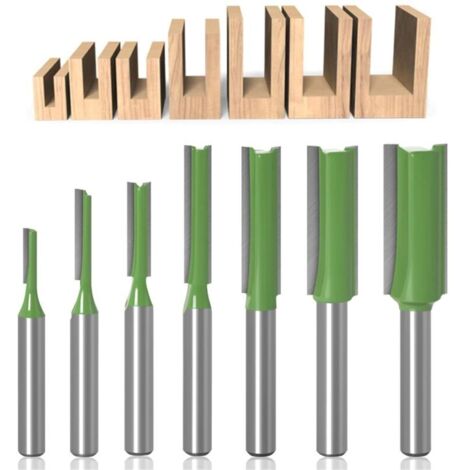 AIPERQ 1/4‘’/6.35mm Fraise défonceuse droite, 7 pièces Mèches de routeur droites Fraise à tranchants droits Jeu de mors droits Outils de travail du bois de fraise en bois de carburateur (1/4)