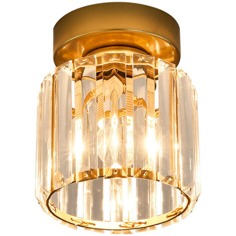 Plafonnier en Cristal LED Mini Lampe Lustre en Cristal, Lustre de Plafonnier Moderne, pour Salon Entrée Couloir Chambre Cuisine Lampes 3 Couleurs(Or Rond) (1/5)