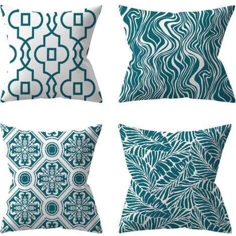 Aiperq Lot de 4 Housses de Coussin d'extérieur, Plante Verte,Coussins Décoratifs pour Jardin (45 x 45 cm, Turquoise) (1/4)