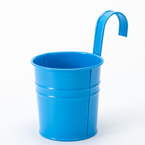 2 Pots De Fleurs En Métal Suspendus, Jardinière En Pot En Fer Avec Trou De Drainage, Parfaits Pour La Décoration Du Jardin（bleu） (1/5)