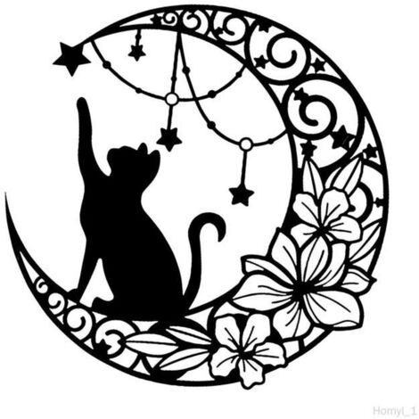 Décoration murale en métal représentant un chat et une lune – Design contemporain – 30 cm – Idéal pour intérieur moderne (1/4)