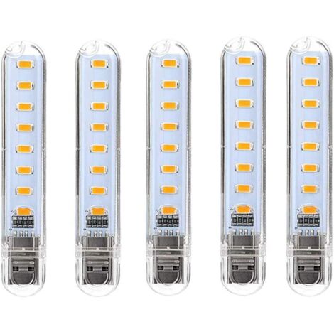 Lampe LED USB, LED Mini Portable USB Lampe, 5 Pièces Lumière De Clavier D'ordinateur, Pour PC, Ordinateur, Batterie Externe (Blanc froid) [Classe énergétique G] (1/5)