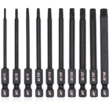 Ersandy – Jeu d'embouts Torx 10 pièces en acier S2 – Traitement thermique avancé – Revêtement phosphaté – Pour vis profondes et applications lourdes (1/5)