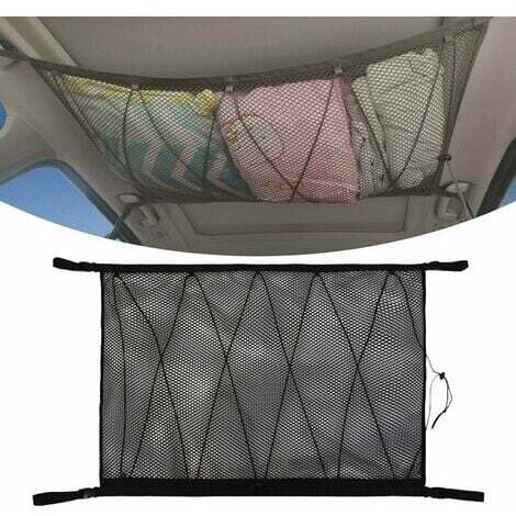 Aiperq Filet de Rangement pour Voiture, Universel Sac pour Toit de Voiture avec Fermeture Éclair,Noir Organisateur Bagage Rangement Filet pour Voiture SUV Plafond (Filet Cordon Serrage) (1/4)