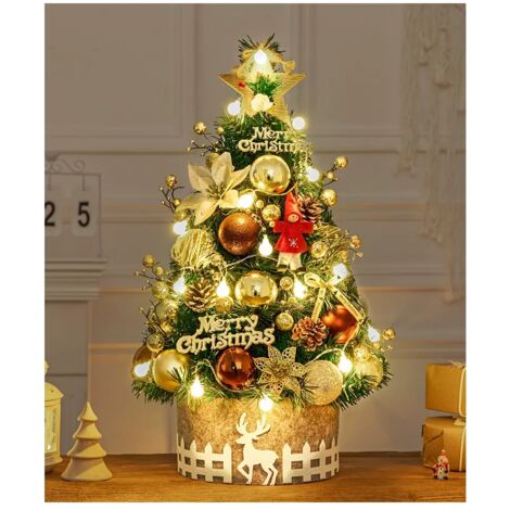 Arbre de paquet brun doré de 45 cm (y compris les lumières et le contour de l'arbre) Paquet de matériel de bricolage de décoration de bureau à domicile d'arbre de Noël (arbre compris) (1/4)