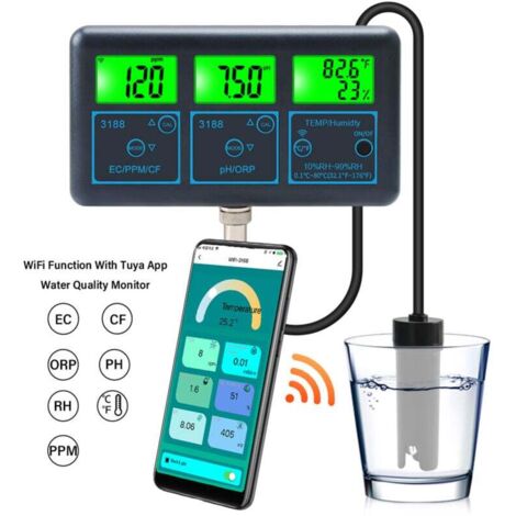AIPERQ  7-en-1 pH/EC PPM CF Conductivité Mètre Eau Qualité Testeur 0.0-14.0pH / 019.99ms/cm Aquarium, Hydroponique Outil (1/4)