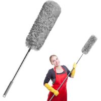 Plumeau Telescopique 254cm, Tete de Loup Telescopique Microfibre Pliable Flexible Poignée en Acier Inoxydable, Lavable Parfait pour Nettoyage des Ventilateurs de Plafond, Toile d'araignée