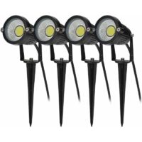 4PCS Éclairage Extérieur à Piquer COB 5W 220V IP65 Étanche Orientable Projecteur Spot Led Lampe de Jardin Éclairage