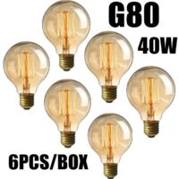 Ampoule 40WE27 Vintage Edison G80 Ampoule Incandescente Blanc Chaud 220V6 Pack