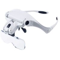 Lunettes loupe avec lumière mains libres, bandeau lupen avec 2 lumières LED pour loisirs, lecture, 5 objectifs interchangeables (1,0 x à 3,5 X) A+