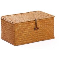 Panier de rangement - boîte de rangement - boîte de rangement avec couvercle - boîte de rangement - bac de rangement - boîte de tri - avec couvercle - avec fermetures - tressé - osier - couleur nature