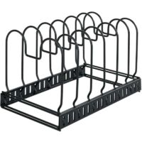 Support pour couvercles et poêles extensible , Rangement pour tiroir de cuisine ajustable, 6 compartiments, Métal laqué, 30-57x18x18 cm, Noir