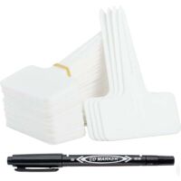 100 pièces Etiquette Jardin Exterieur Marqueurs en Plastique de Plantes Type T Plastique Etiquette Potager avec Stylo étanche Etiquetage Réutilisable et Accessoires pour Plantes(Blanc)