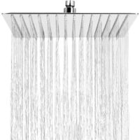 Pommeau de douche anticalcaire, pommeau de douche effet pluie à économie d'eau avec buse en acier inoxydable, 30 cm (12 pouces), finition chromée polie (miroir), carré