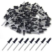 100 rivets aveugles en aluminium 4,8 x 12 mm, rivets à extrémité ouverte, rivets pop, 100 pièces (noir)