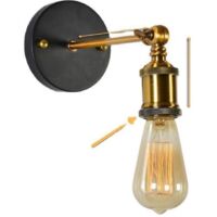 Applique murale vintage loft en fer plaqué, avec ampoule LED E27 Edison rétro – Éclairage industriel pour chevet ou salon