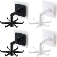 Crochets de rangement pivotants 360°, adhésifs, étanches, sans perçage – Lot de 4, 772,5 cm, noir/blanc